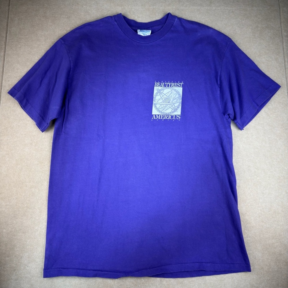 Vintage Beautyrest Americus T Shirt Men L‎ Purple Single Stitch USA Made 90s